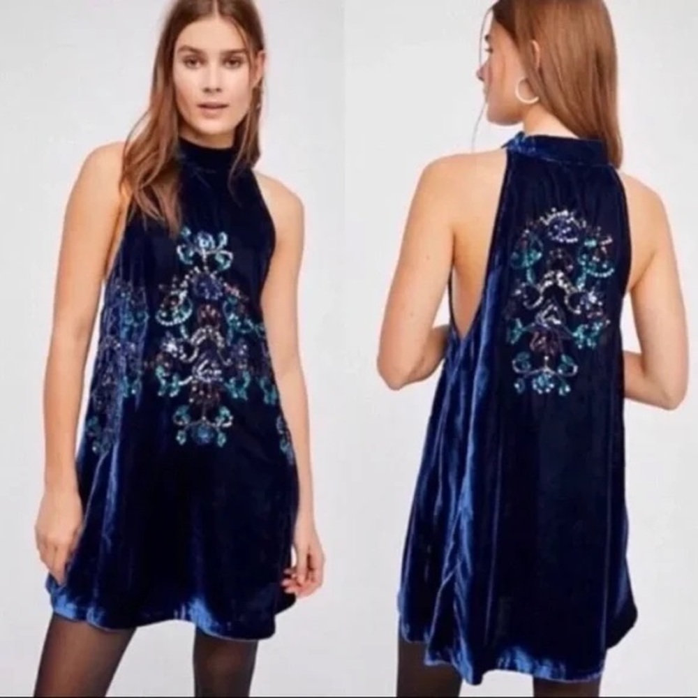 Free People Blue Velvet Sequin Swing Dress - Picture 2 of 9